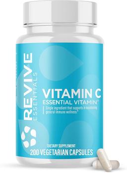 Revive MD Vitamin C Capsules, 1000mg - High-Potency VIT C Ascorbic Acid Dietary Supplement for Immune Support and Antioxidant Health - Free of Fillers and Genetically Modified Ingredients - Veggie Capsules 200 Count