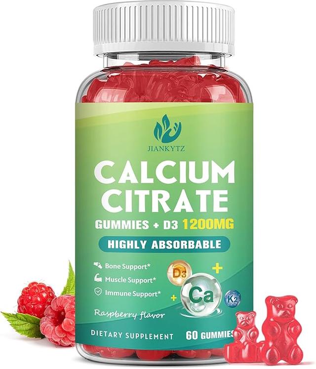 Calcium Citrate Gummies with Vitamin D3 1200mg, Superior Absorption Chewable Calcium Citrate Gummies (with Vitamin D3, K2, C, Magnesium, Zinc) - Bone and Muscle Health, Immune Support - Raspberry, 60 Count product image