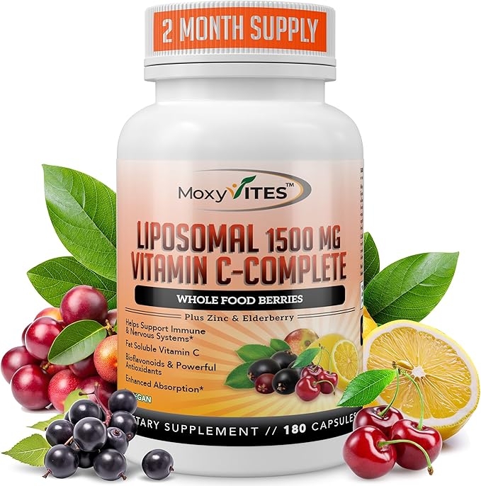 Liposomal Vitamin C with Zinc Capsules - Organic Vitamin C Elderberry, Amla, Camu Camu - High Absorption Vitamin C, Anti-Aging, Immune Support, 1500mg per Serving 3-Month Supply Gluten Free NON GMO Vegan Capsules product image
