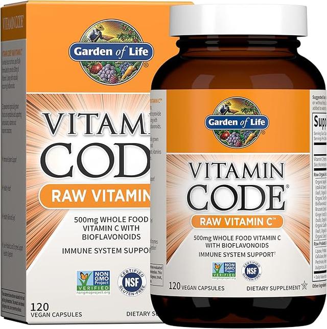 Garden of Life - Vitamin Code, Raw Vitamin C - Vegan Capsules 120 Capsules, Bioflavonoids, Fruits and Vegetables, Probiotics, Gluten Free Vitamin C Supplement with Whole Food Vitamin C 500mg, Adult Supplement product image