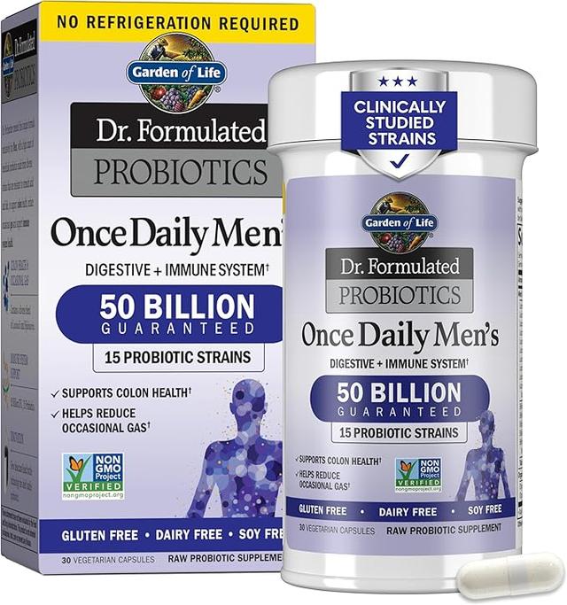 Garden of Life Probiotics for Men Dr Formulated 50 Billion CFU 15 Probiotics for Digestive Health + Organic Prebiotic Fiber for Colon & Immune Support, Daily Gas Relief, Shelf Stable, 30 Capsules product image