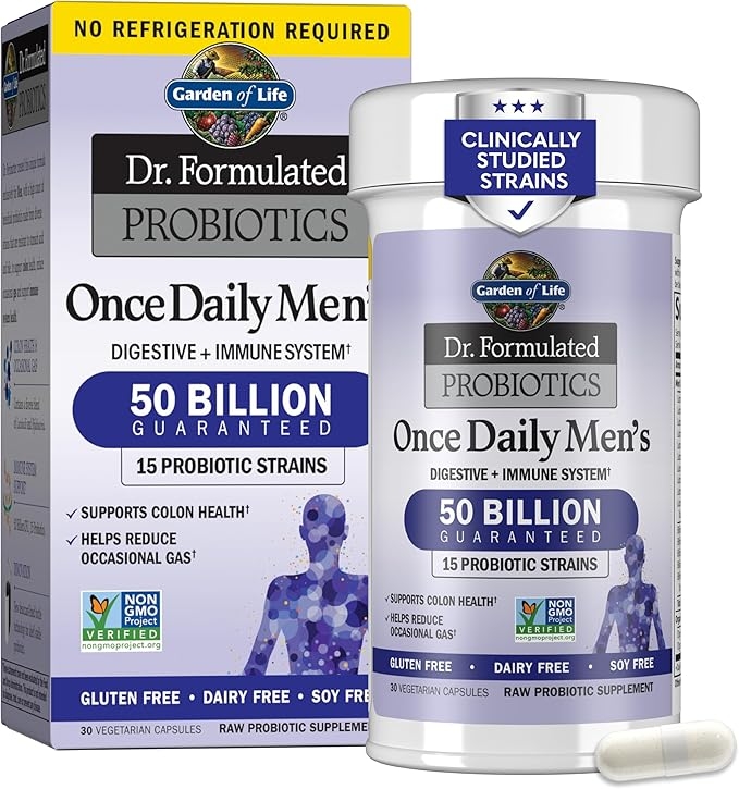 Garden of Life Probiotics for Men Dr Formulated 50 Billion CFU 15 Probiotics for Digestive Health + Organic Prebiotic Fiber for Colon & Immune Support, Daily Gas Relief, Shelf Stable, 30 Capsules product image