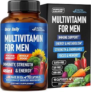 Multivitamin for Men - B-Complex | Whole Foods & Enzymes - Energy, Focus & Brain | Men's Health Complex - 46in1 Mens Multivitamin - Bioavailable & Gentle on Stomach - Made in USA - 90 Capsules, 1/Day product image