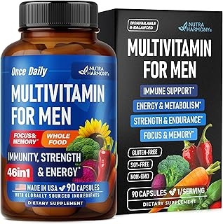 Multivitamin for Men - B-Complex | Whole Foods & Enzymes - Energy, Focus & Brain | Men's Health Complex - 46in1 Mens Multivitamin - Bioavailable & Gentle on Stomach - Made in USA - 90 Capsules, 1/Day product image