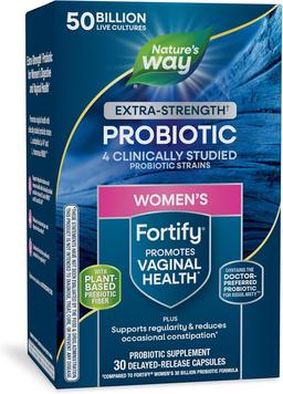 Nature's Way Women's Extra Strength Fortify Probiotic, 50 Billion Live Cultures, Supports Digestive, Vaginal, & Immune Health, Plant-Based Prebiotic Fiber, Non-GMO, 30 Capsules (Packaging May Vary)