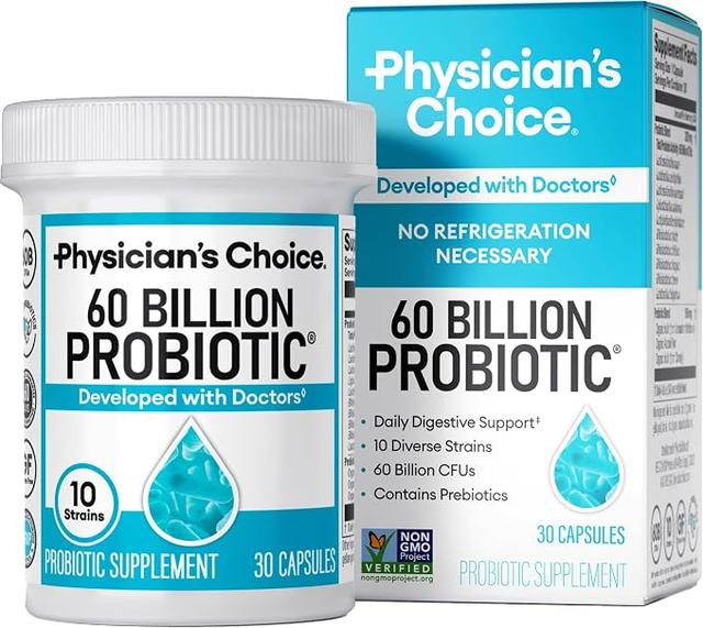 Physician's Choice Probiotics 60 Billion CFU - 10 Strains + Organic Prebiotics - Immune, Digestive & Gut Health - Supports Occasional Constipation, Diarrhea, Gas & Bloating - for Women & Men - 30ct product image