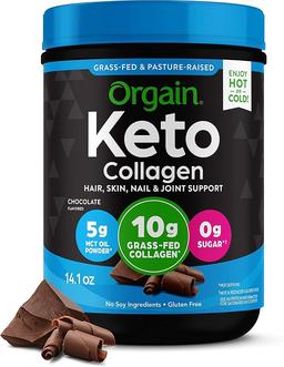 Orgain Keto Collagen Protein Powder, MCT Oil, Chocolate - Paleo Friendly, Grass Fed Hydrolyzed Collagen Peptides Type I and III, Dairy Free, Gluten Free, Soy Free, 0.4 kg (0.8 lb) (Packaging May Vary)