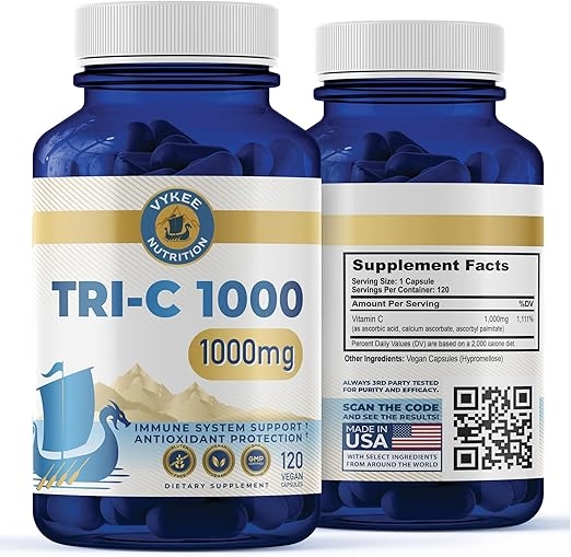 Vykee Tri-C 1000 – Triple Source Vitamin C Complex | Immune Support and Antioxidant Defense | Skin, Collagen & Recovery Formula product image