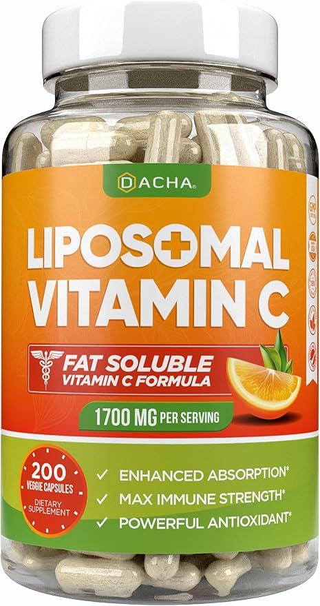 DACHA Natural Liposomal Vitamin C - 1700mg, 200 Capsules, Immune System and Collagen Booster, High-Absorption Fat-Soluble VIT C, Buffered, Skin Vitamin, Vegetarian, Vegan product image