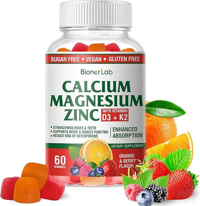 Calcium Magnesium Zinc Gummy with Vitamin D3 & K2 - High Potency, Enhanced Absorption - Orange and Berry Flavors product image