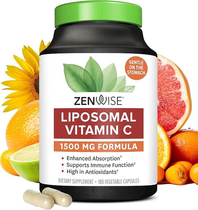 Zenwise Health, Absorption Enhanced Liposomal Vitamin C Supplement - Liposomal Vitamin C 1500mg for Immune Support, Antioxidant and Natural Energy Boost - Vegan, Organic and Gluten Free - Unflavored, 180 Count product image