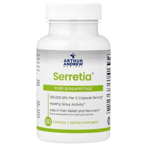 아서 앤드류 메디칼 Arthur Andrew Medical, Serretia®, 순수 세라펩타아제, 캡슐 60정(캡슐당 125,000SPU) product image