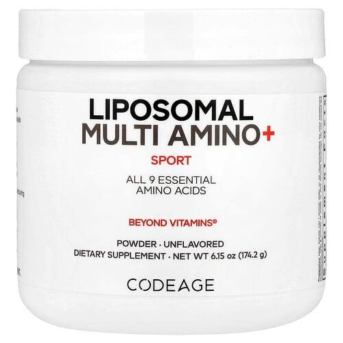 Codeage, Sport, 리포소말 멀티 아미노+ 분말, 무맛, 174.2g(6.15oz) product image