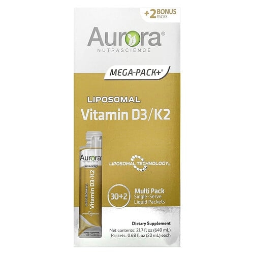 Aurora Nutrascience Liposomal Vitamin D3 K2 32 Packets 0 68 Fl Oz 20 Ml Each product image