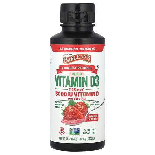 Barlean S Seriously Delicious Liquid Vitamin D3 Strawberry Milkshake 125 Mcg 5 000 Iu 5 6 Oz 159 G product image