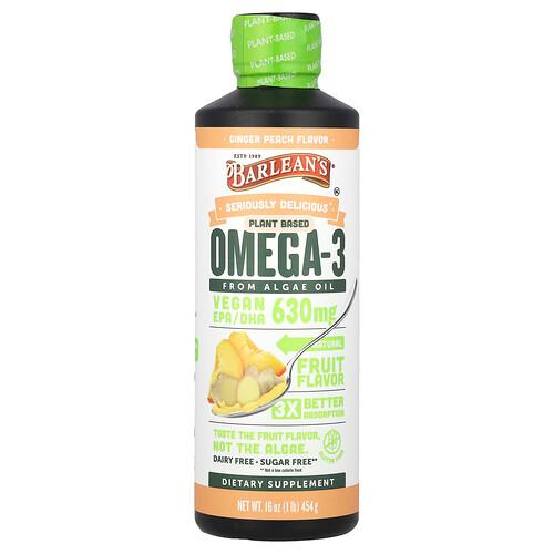 Barlean S Seriously Delicious Plant Based Omega 3 From Algae Oil Ginger Peach 630 Mg 16 Oz 454 G product image