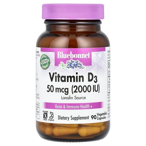 Bluebonnet Nutrition Vitamin D3 50 Mcg 2 000 Iu 90 Vegetable Capsules product image