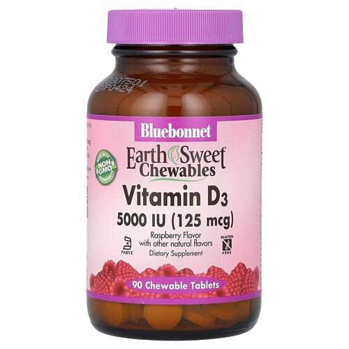Bluebonnet Nutrition Vitamin D3 Raspberry 5 000 Iu 125 Mcg 90 Chewable Tablets product image