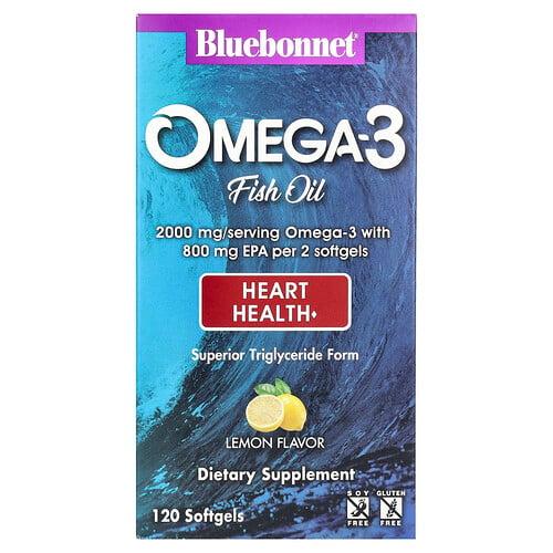 Bluebonnet Nutrition Omega 3 Fish Oil Heart Health Lemon 120 Softgels 1 000 Mg Per Softgel product image