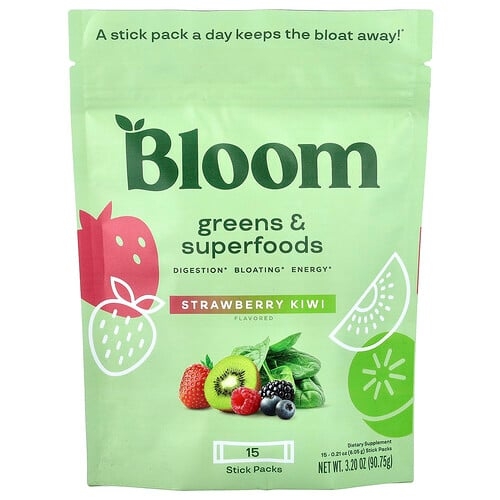 Bloom Greens Superfoods Strawberry Kiwi 15 Stick Packs 0 21 Oz 6 05 G Each product image