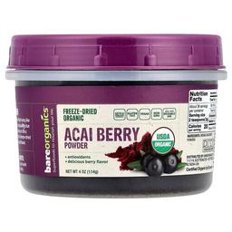 Bareorganics Freeze Dried Raw Organic Acai Berry Powder 4 Oz 114 G