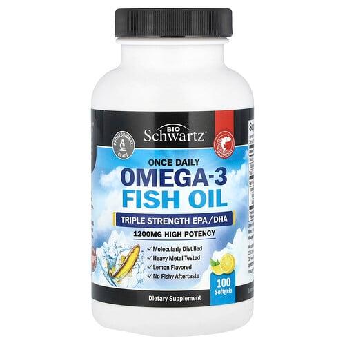Bioschwartz Once Daily Omega 3 Fish Oil Triple Strength High Potency Lemon 1200mg 100 Softgels product image