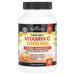 Bioschwartz Once Daily Vitamin C Buffered Stomach Gentle With Bioflavonoids Rose Hips 100 Tablets