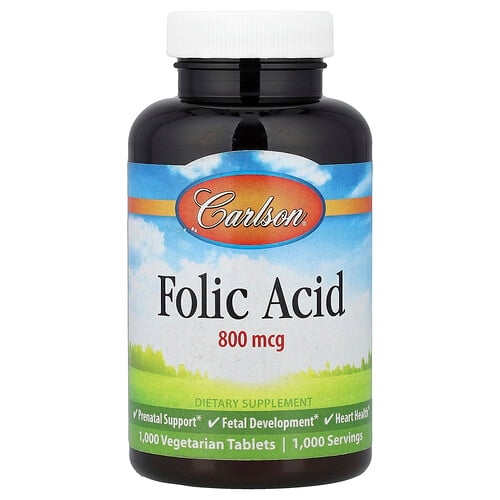 Carlson Folic Acid 800 Mcg 1 000 Vegetarian Tablets product image