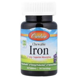 Carlson Chewable Iron Natural Grape 27 Mg 30 Tablets