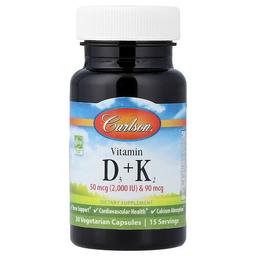 Carlson Vitamins D3 K2 30 Vegetarian Capsules