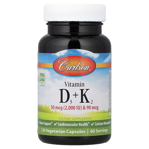 Carlson Vitamin D3 K2 120 Vegetarian Capsules product image