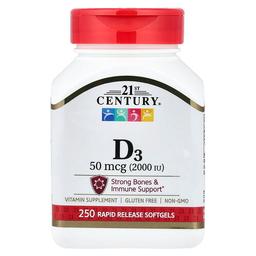 21st Century Vitamin D3 50 Mcg 2 000 Iu 250 Rapid Release Softgels