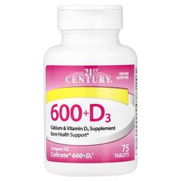 21st Century 600 D3 Calcium Vitamin D3 Supplement 75 Tablets
