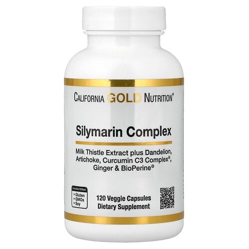 California Gold Nutrition Silymarin Complex Milk Thistle Extract Plus Dandelion Artichoke Curcumin C3 Complex Ginger And Bioperine 120 Veggie Capsules product image