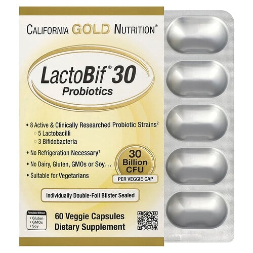 California Gold Nutrition Lactobif 30 Probiotics 30 Billion Cfu 60 Veggie Capsules product image