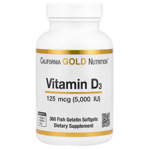 California Gold Nutrition Vitamin D3 125 Mcg 5 000 Iu 360 Fish Gelatin Softgels product image