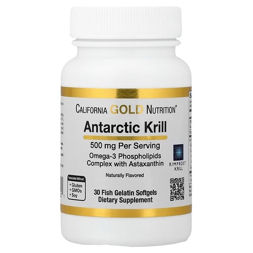 California Gold Nutrition Antarctic Krill Oil Omega 3 Phospholipids Complex With Epa Dha And Astaxanthin Natural Strawberry And Lemon 500 Mg 30 Fish Gelatin Softgels product image