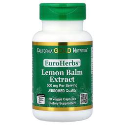 California Gold Nutrition Euroherbs Lemon Balm Extract Euromed Quality 500 Mg 60 Veggie Capsules