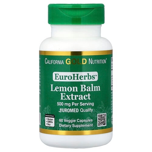 California Gold Nutrition Euroherbs Lemon Balm Extract Euromed Quality 500 Mg 60 Veggie Capsules product image