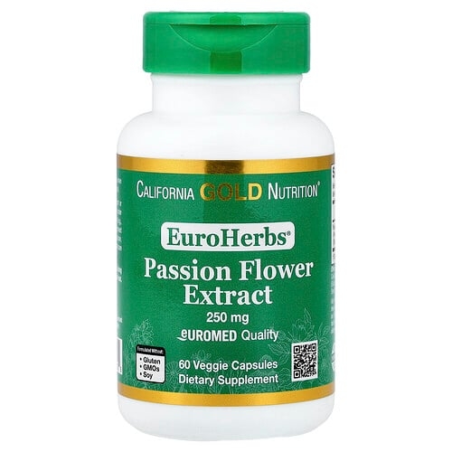 California Gold Nutrition Euroherbs Passion Flower Extract Euromed Quality 250 Mg 60 Veggie Capsules product image