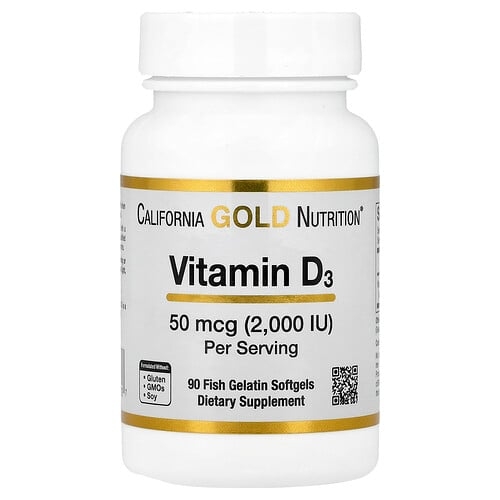 California Gold Nutrition Vitamin D3 50 Mcg 2 000 Iu 90 Fish Gelatin Softgels product image