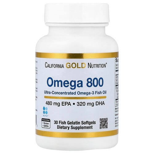 California Gold Nutrition Omega 800 Ultra Concentrated Omega 3 Fish Oil Kd Pur Triglyceride Form 30 Fish Gelatin Softgels 1 000 Mg Per Softgel product image
