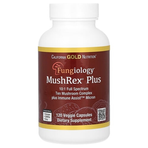 California Gold Nutrition Fungiology Mushrex Plus Full Spectrum Ten Mushroom Complex With Agaricus Chaga Cordyceps And Lion S Mane 120 Plantcaps product image