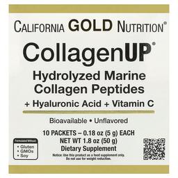 California Gold Nutrition Collagenup Hydrolyzed Marine Collagen Peptides With Hyaluronic Acid And Vitamin C Unflavored 10 Packets 0 18 Oz 5 G Each