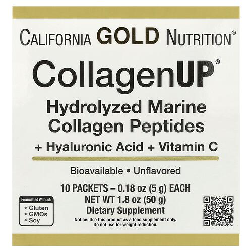 California Gold Nutrition Collagenup Hydrolyzed Marine Collagen Peptides With Hyaluronic Acid And Vitamin C Unflavored 10 Packets 0 18 Oz 5 G Each product image