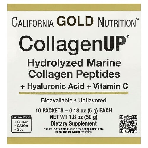 California Gold Nutrition Collagenup Hydrolyzed Marine Collagen Peptides With Hyaluronic Acid And Vitamin C Unflavored 10 Packets 0 18 Oz 5 G Each product image