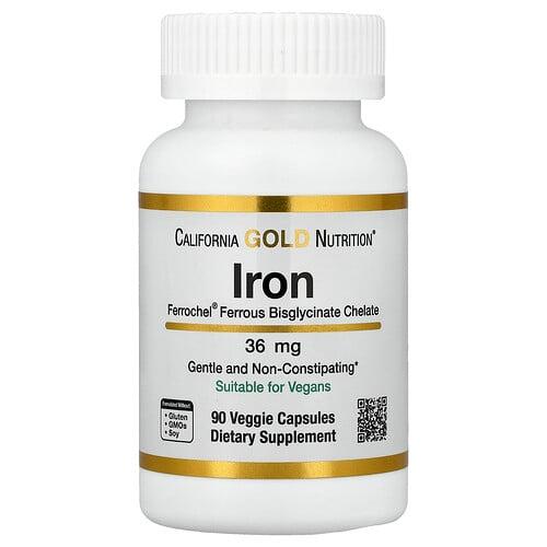 California Gold Nutrition Ferrochel Iron Bisglycinate 36 Mg 90 Veggie Capsules product image