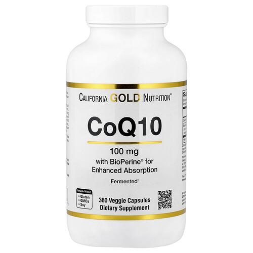 California Gold Nutrition Coq10 Ubiquinone Usp With Bioperine Black Pepper Extract Enhanced Bioavailability 100 Mg 360 Veggie Capsules product image