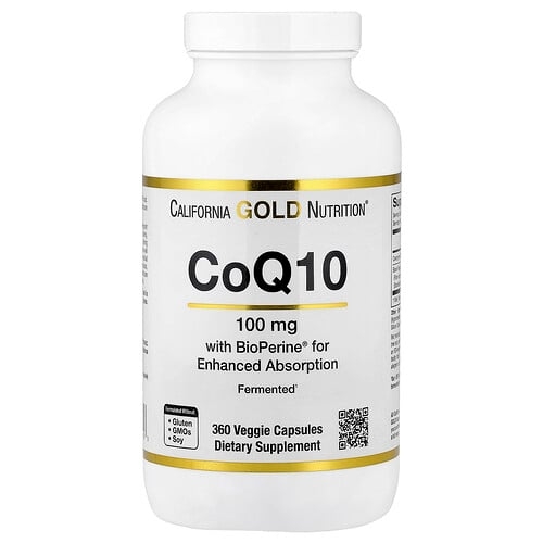 California Gold Nutrition Coq10 Ubiquinone Usp With Bioperine Black Pepper Extract Enhanced Bioavailability 100 Mg 360 Veggie Capsules product image
