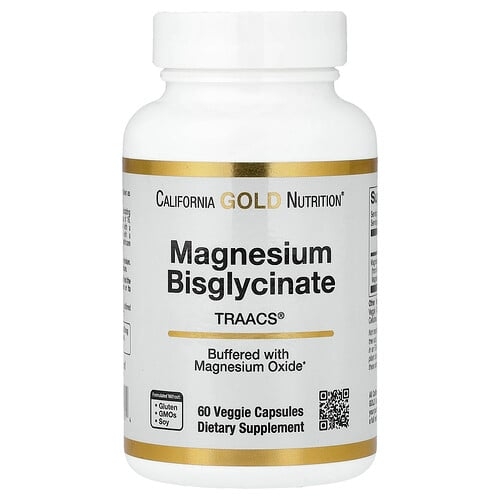 California Gold Nutrition Magnesium Bisglycinate Chelate Albion Traacs 60 Veggie Capsules 100 Mg Per Capsule product image